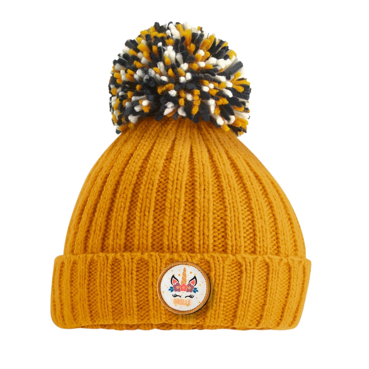 Bonnet à pompon moutarde