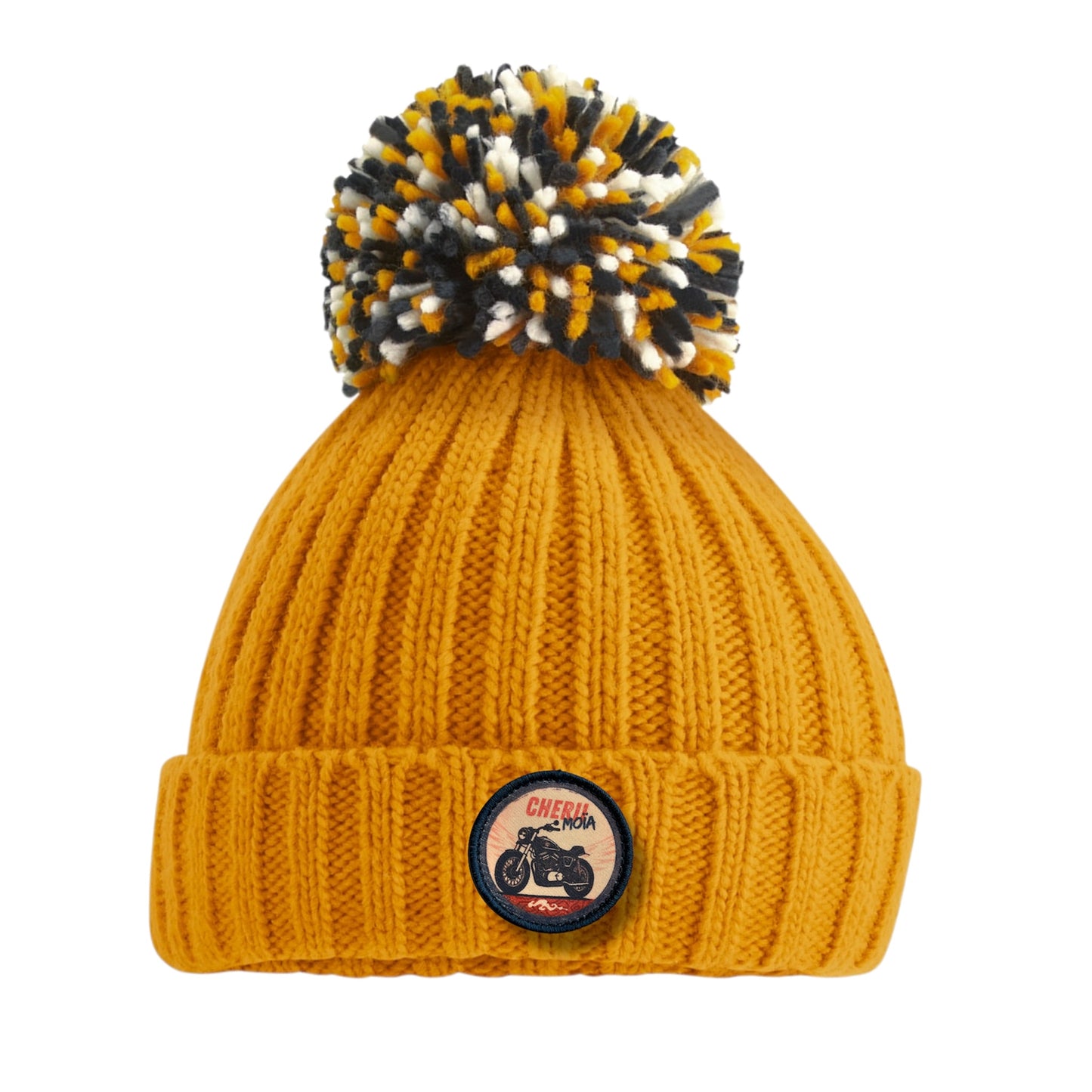 Bonnet à pompon moutarde