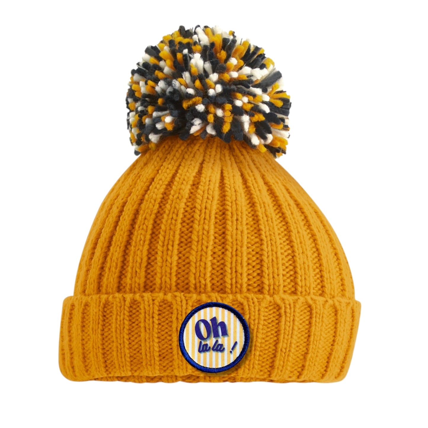 Bonnet à pompon moutarde