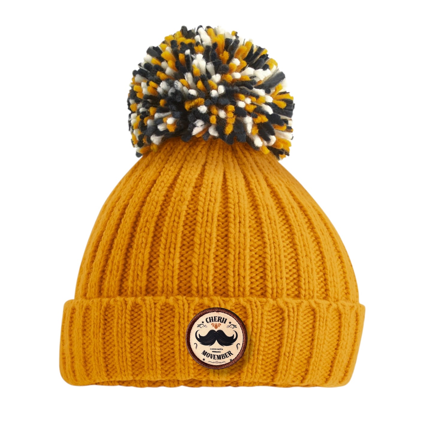 Bonnet à pompon moutarde